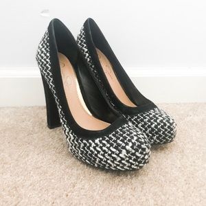 Jessica Simpson Black and White Knit Heels
